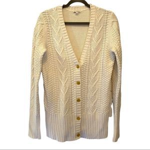 Gap cream button front v neck cable knit cardigan sweater size large EUC